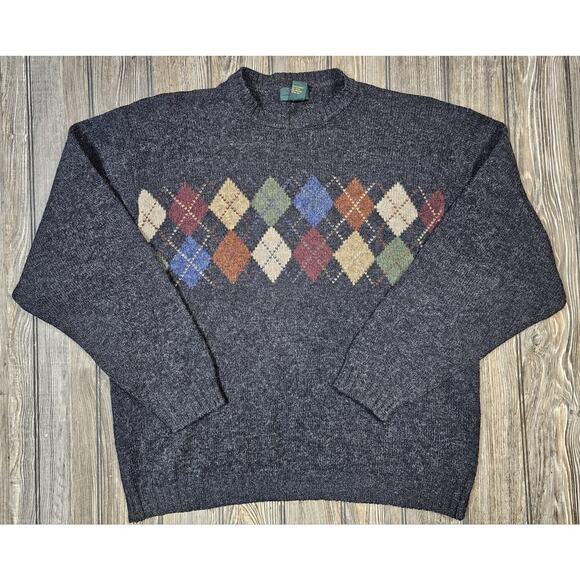 Club Room Other - Vintage CLUB ROOM Argyle Sweater Men XL Dark Gray Shetland Wool Hong Kong